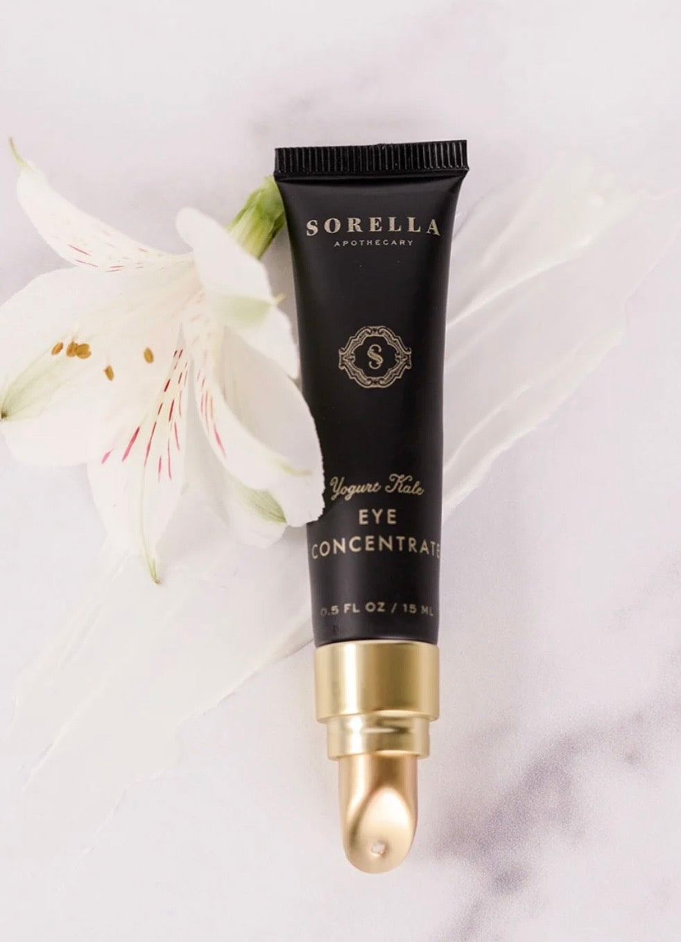 Sorella Apothecary Yogurt Kale Eye Concentrate with white flowers